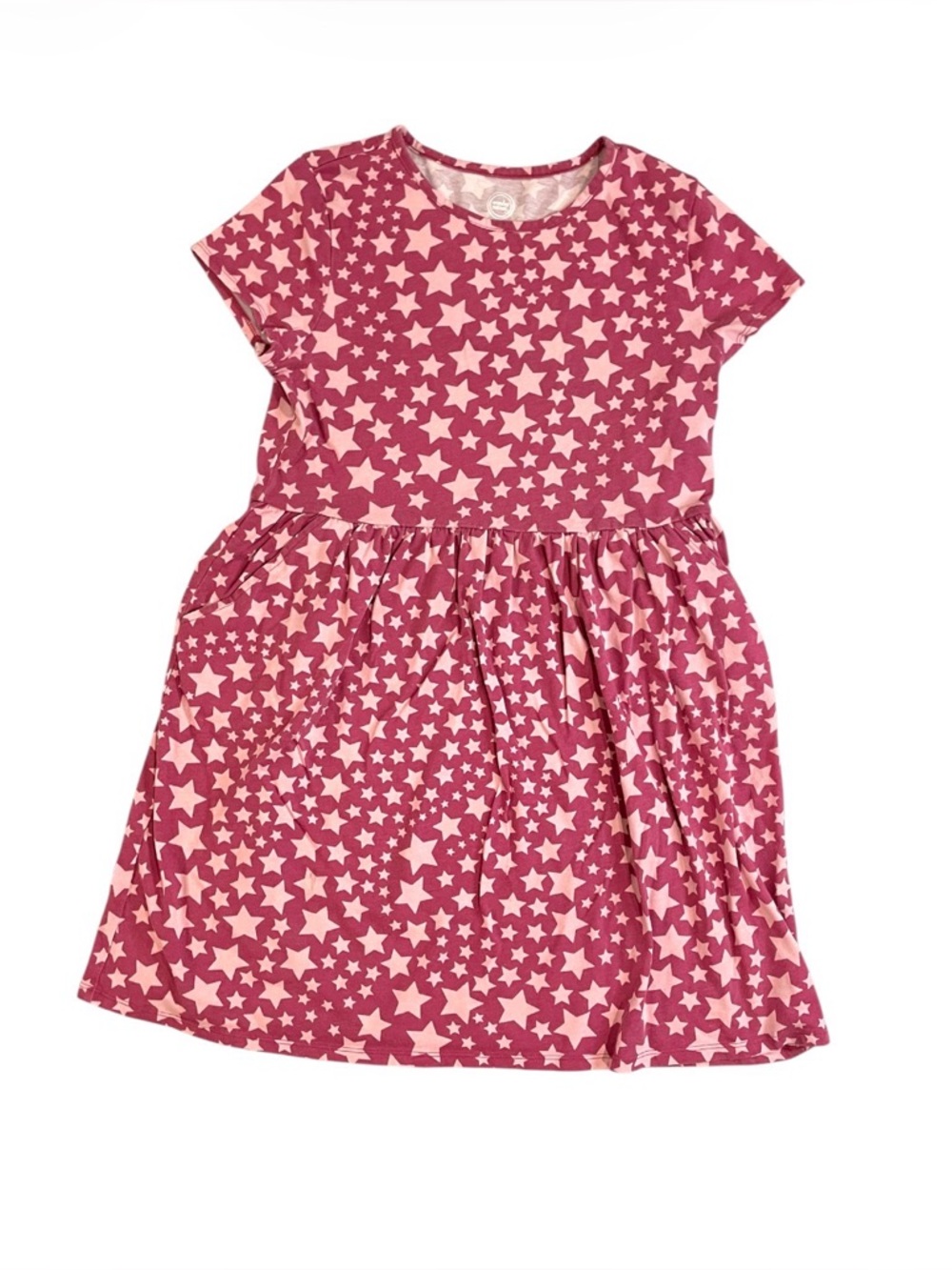 Wonder Nation Short Sleeve Play Dress, Pink Dress with Stars
